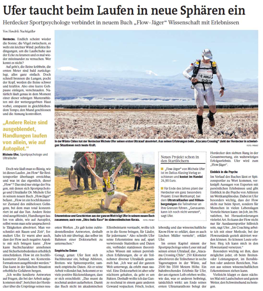 Sportpsychologe und Extremläufer Dr. Michele Ufer verbindet in seinem neuen Buch "Flowjäger" Wissenschaft mit Erlebnissen.