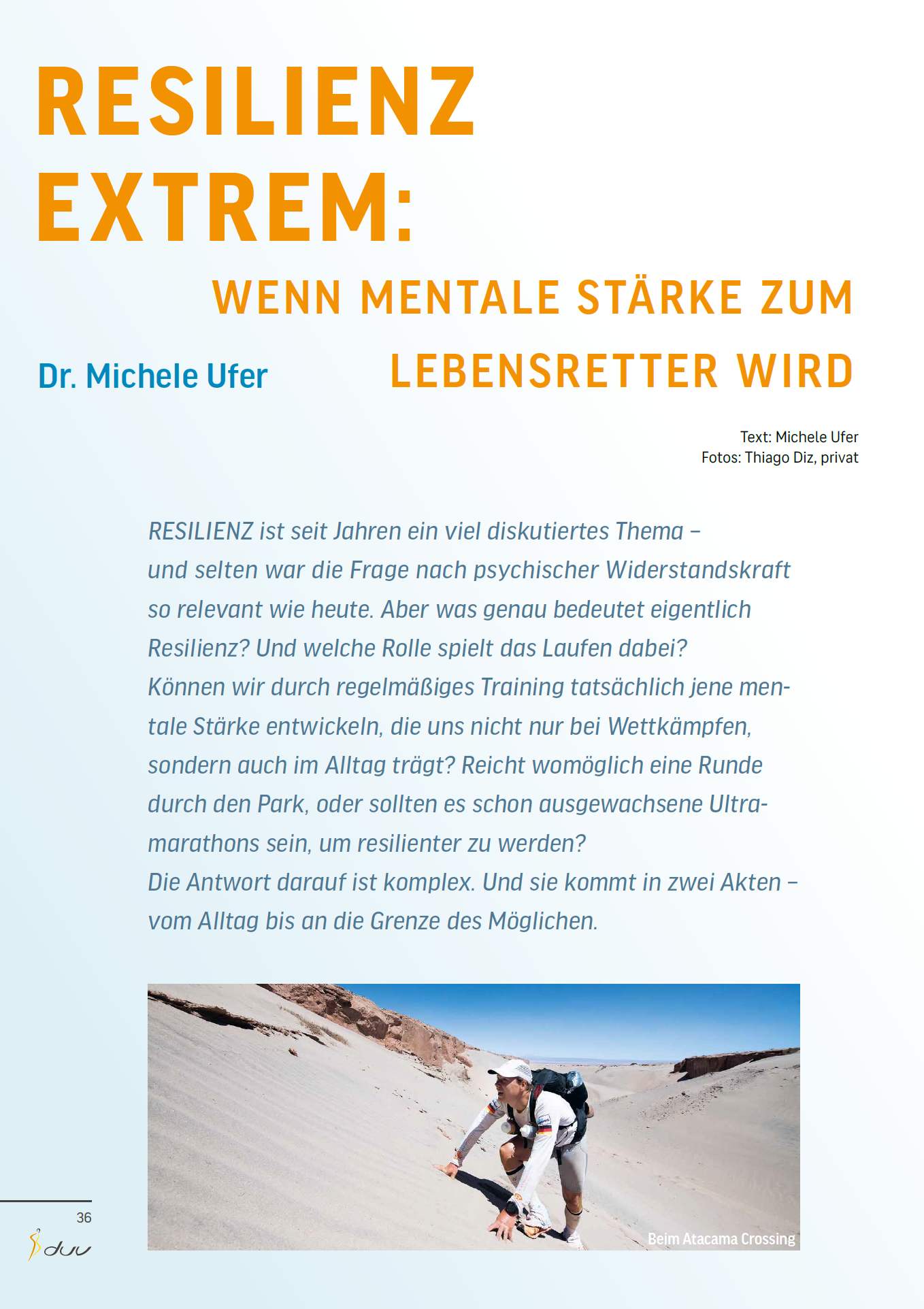 Resilienz extrem – wenn mentale Stärke zum Lebensretter wird - erschienen im Ultramarathon Magazin | Dr. Michele Ufer, Speaker, Sportpsychologe, Extremläufer